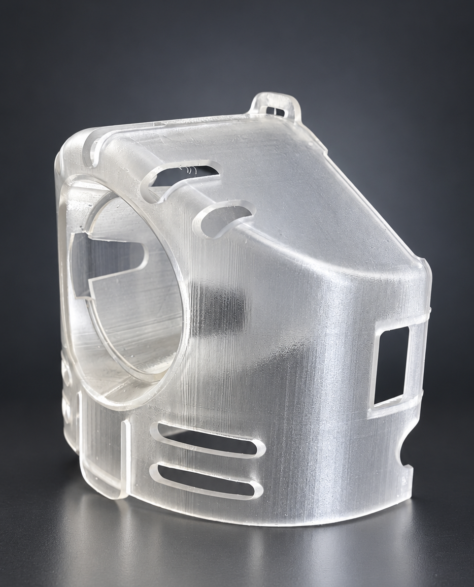 Boîtier translucide imprimé en 3D en résine transparente